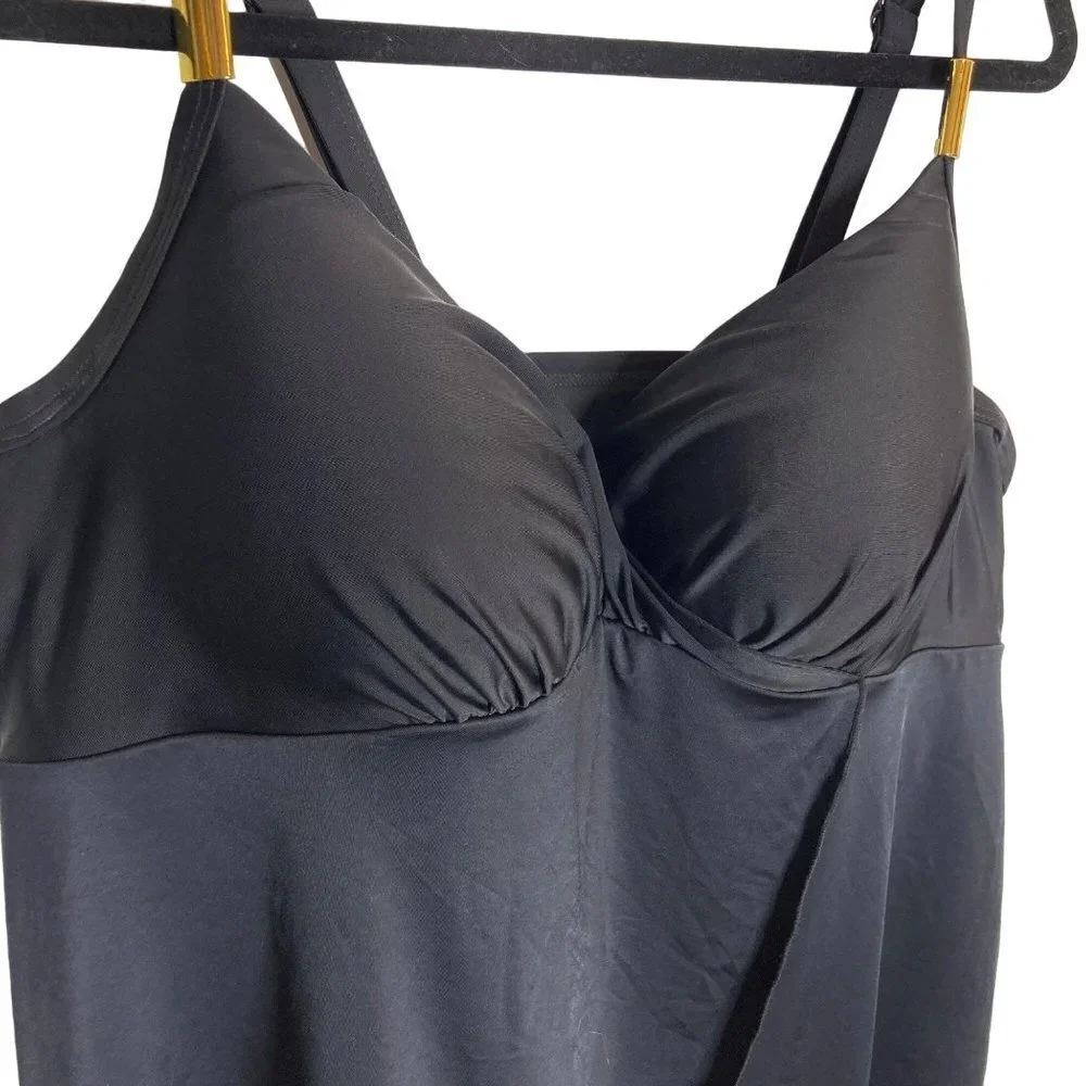 Cacique Swim Balconette‎ Bathing Top Black 42DD Full Bra Adjustable Tankini